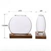 Creative Wooden Base Glass Vase, Green Ivy Plant Transparent Flowerpot, Home Decoration, Office Desktop Display Item