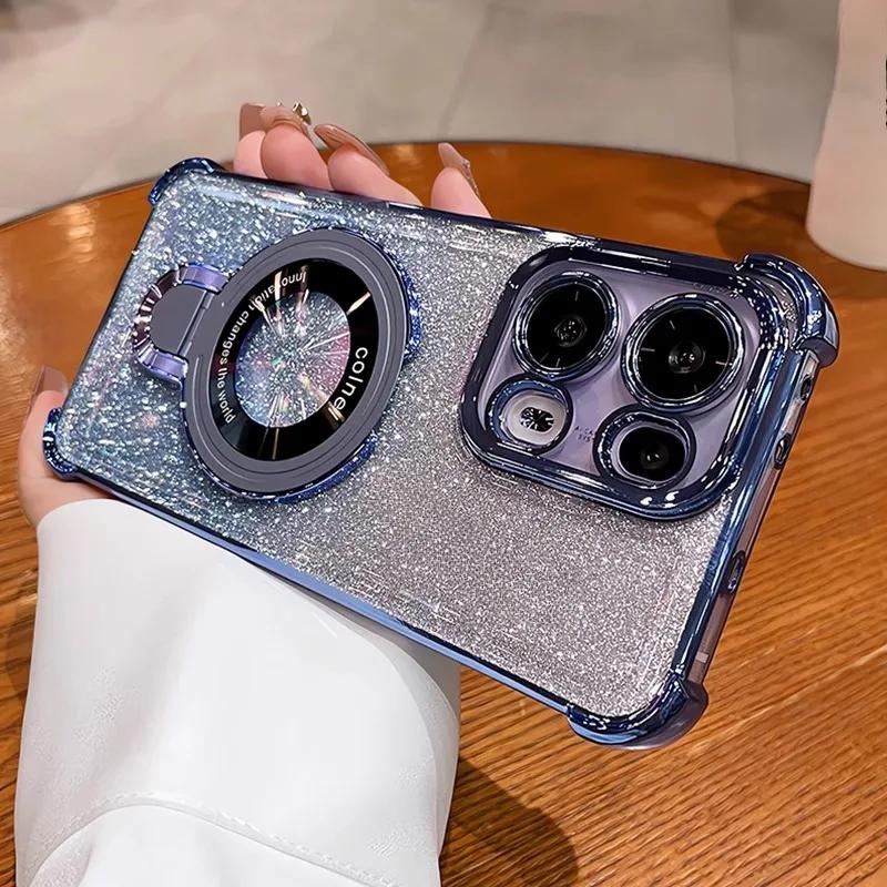 

Блестящий противоударный чехол с гальваническим покрытием, магнитным кронштейном и поддержкой Magsafe для телефона Xiaomi Redmi 15C Note 15 Pro Plus 5G Redmi note 15 pro+ 5g синий