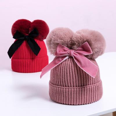 Schleife, Babymütze, Wollmütze, Kindermütze, Verdickte Mütze, Säuglings- und Kleinkindmütze, Kindermütze, Strickmütze, Warme Mütze