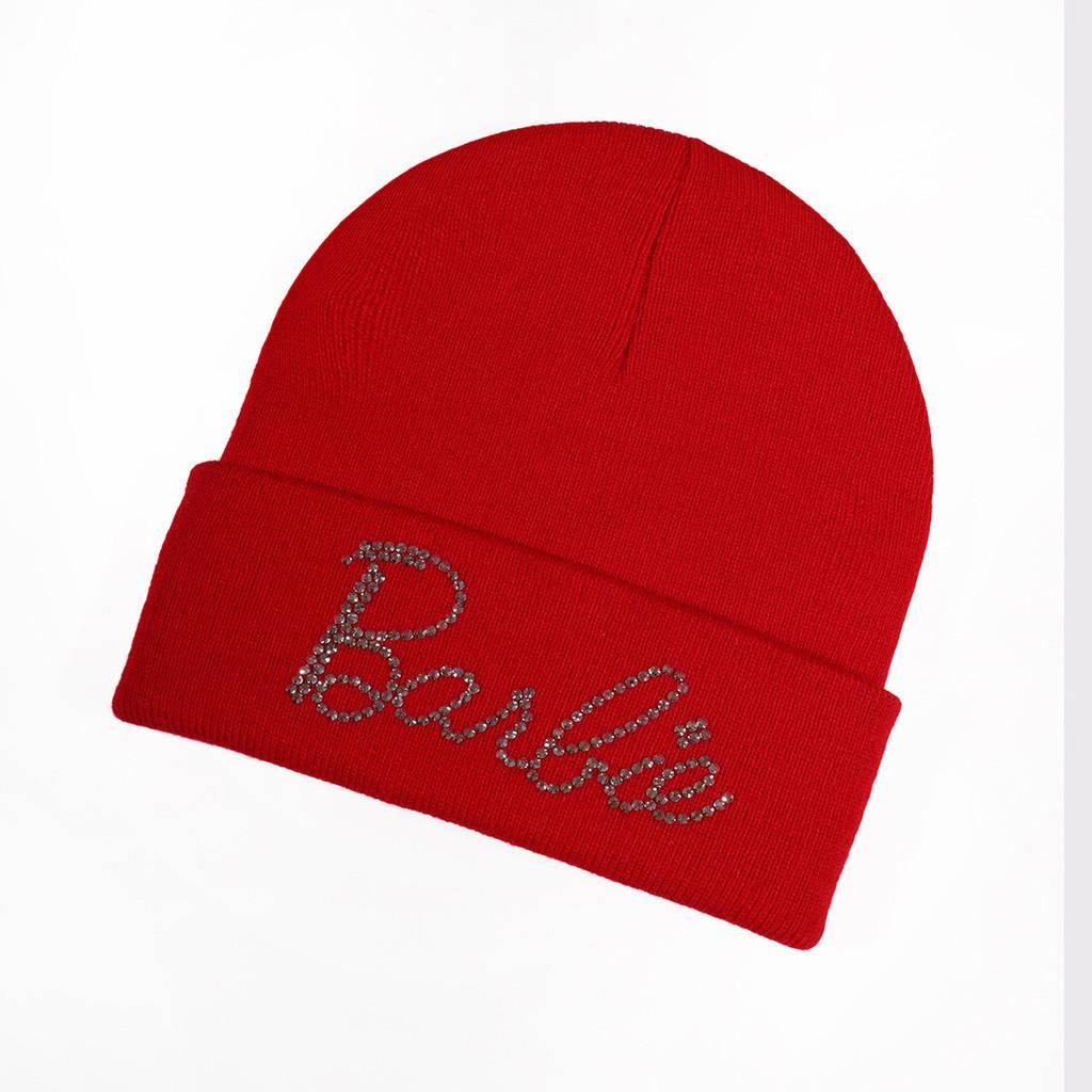 Solid Fashionable Color Knitted Hat With Alphabet Rhinestone Decor For Daily