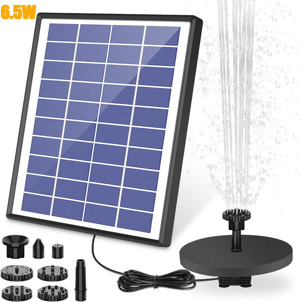 

6.5W Solar Water Fountain Built in 1500mAh Battery,DIY Water Pump Kit,6 Nozzles,with Water Storage Protection,for Pond Bird Bath