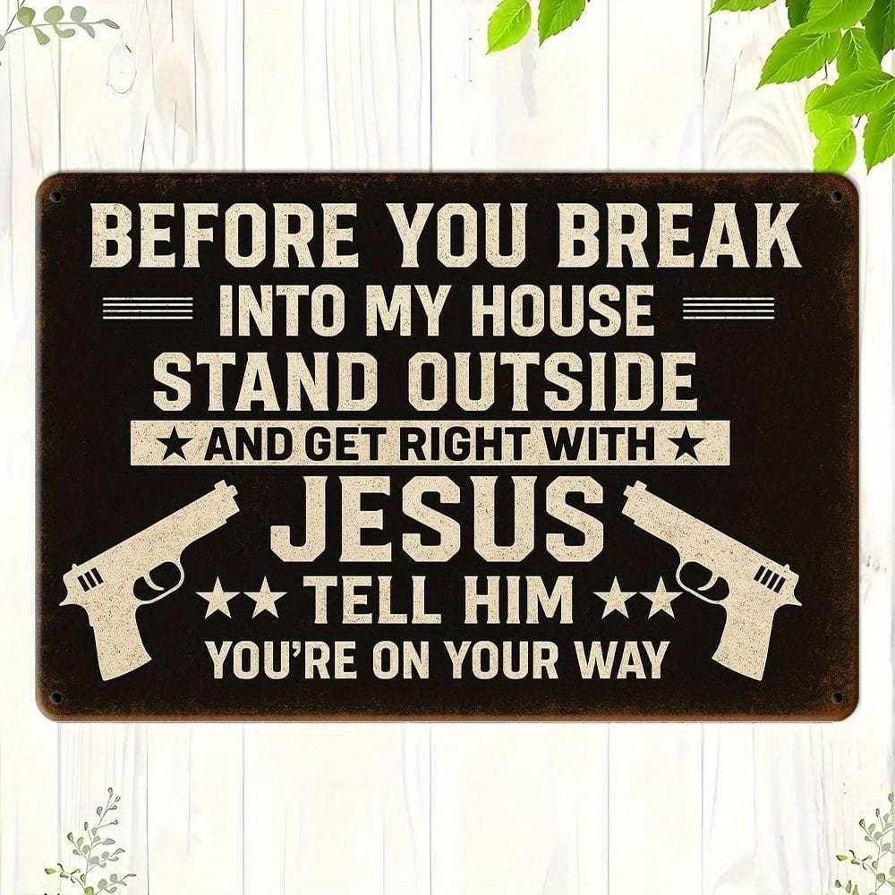 

Vintage Gun Humor Sign - Rustic No Trespassing Metal Decor for Collector Spaces чистый
