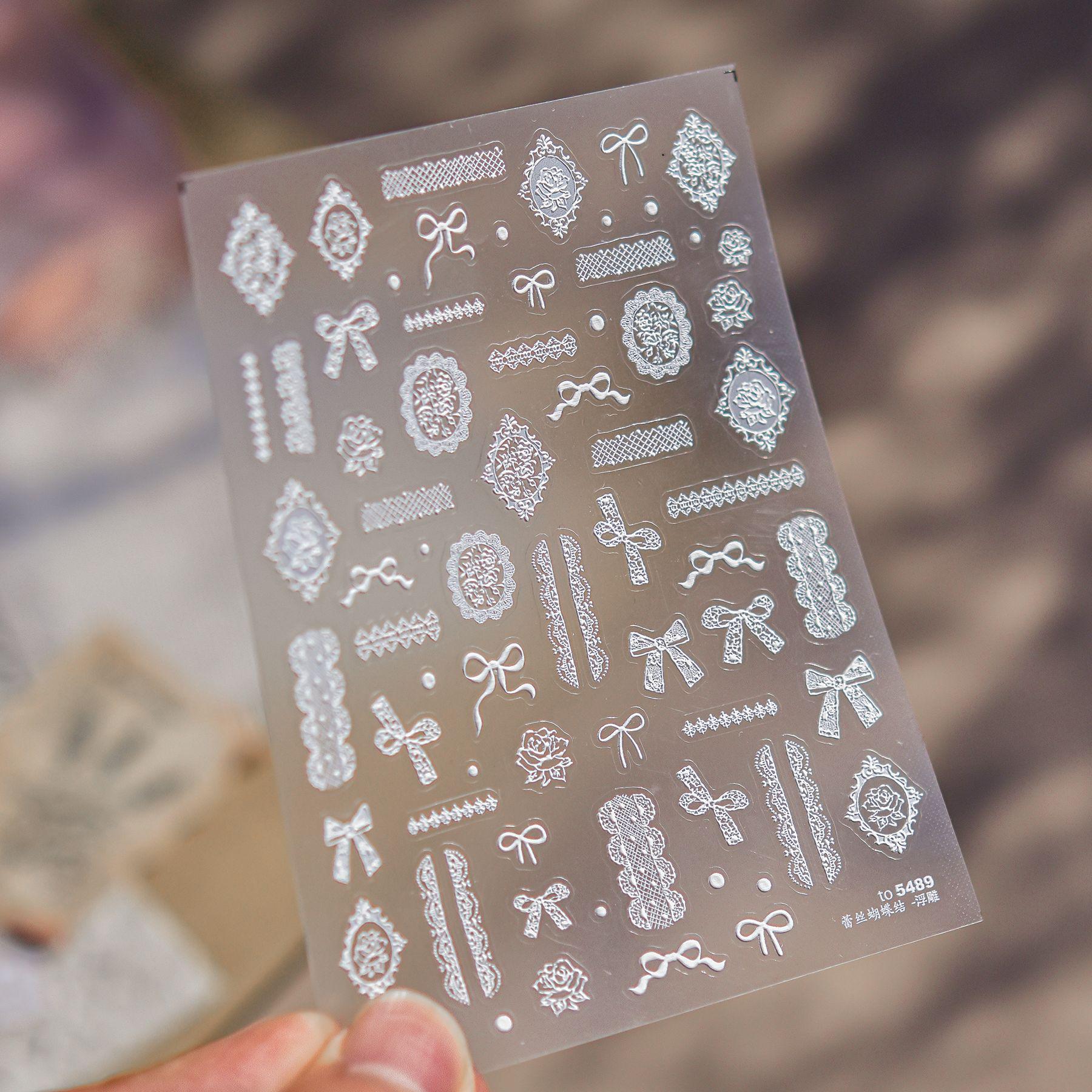 Tomoni & Moshitsu Embossed Ballet Style Nail Art Stickers – Lace Bow Decoration