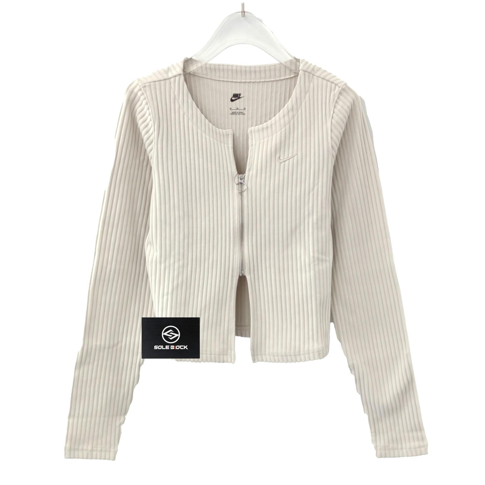 NikeSportswear Chill Knit Solid Color Zip V-Neck Slim Ribbed Long Sleeve Sweater L