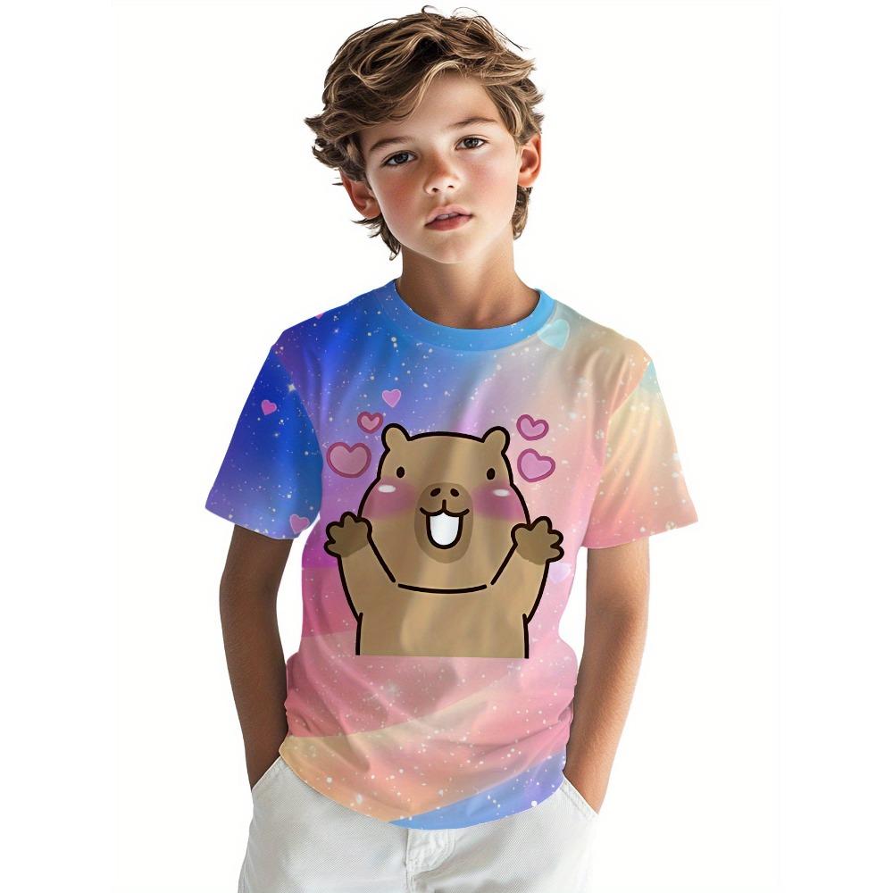 Starry sky capybara boys T-shirt 3D digital printing back-to-school tops summer cute casual 100