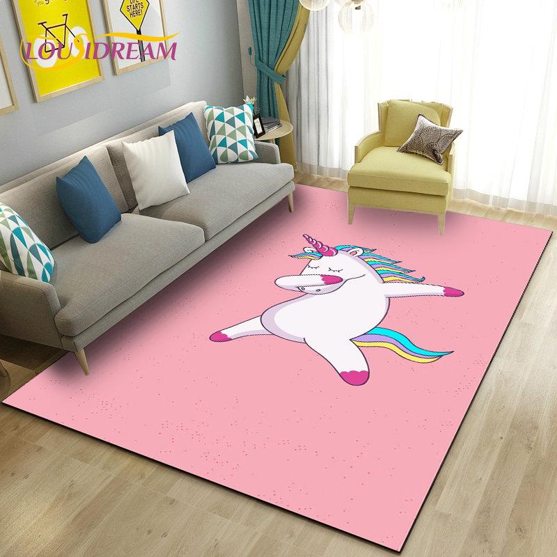 3D Cartoon Leuke Eenhoorn Gebied Tapijt, Tapijt Tapijt voor Woonkamer Slaapkamer Bank Deurmat Keuken Decoratie, Kind Speel Antislip Vloermat