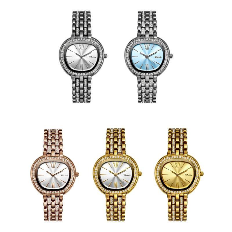 Womens Elegant Rhinestone Wrist Watch Waterproof Classic Roman Dial Ladies Dress Watch Alloy Strap