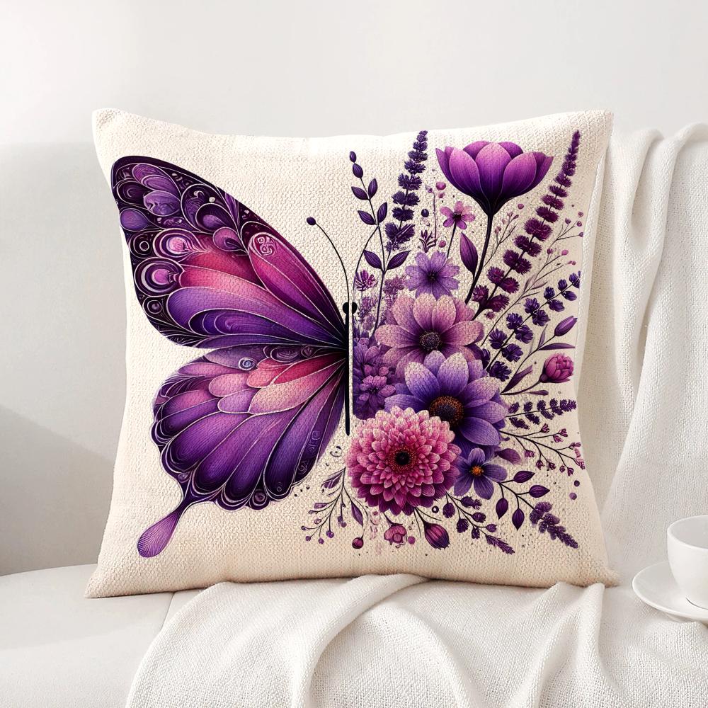 Watercolor butterflyflower Cushion Cover Natural Linen Organic Fabric DoubleSided Printing Sofa Home Decor Gift Pillow Cover