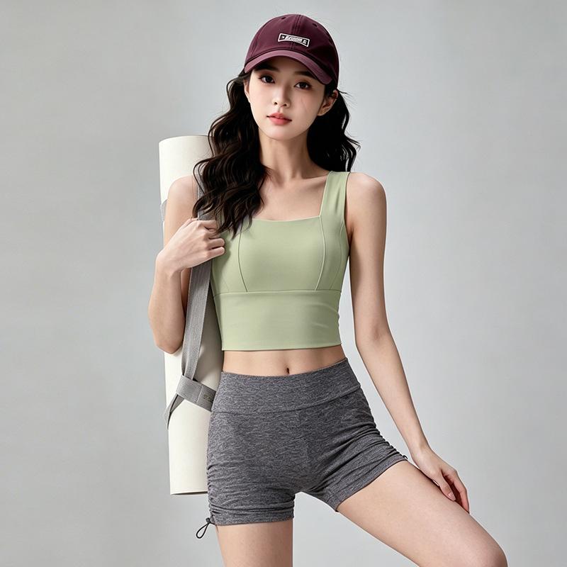 Yoga underwear women with chest pads shockproof gathering running fitness vest square neck beautiful back wear short top