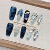 Mermaid Cat Eye Blue Medium Pointed Handmade False Nails