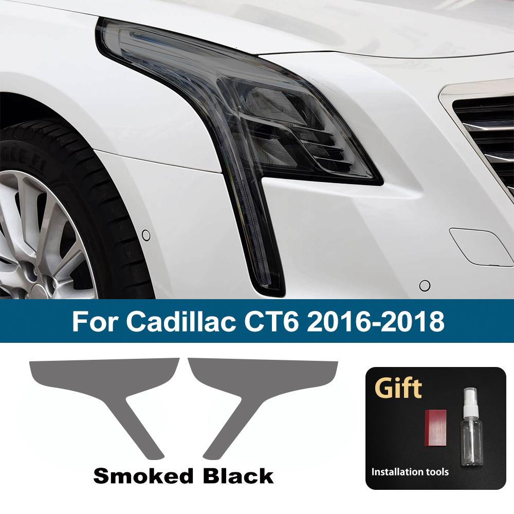 Für Cadillac CT6 2016-2020 Rauchschwarz Hochglanz Vorgeschnitten Scheinwerferschutzfolie TPU PPF Kratzfest Auto Vinyl Folien Kit