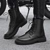Black Men's Casual Leather Boots Fashion Winter Men Work Boot Mens Shoes Non-slip Designer High Top Ankle Boots Motorcycle Shoes