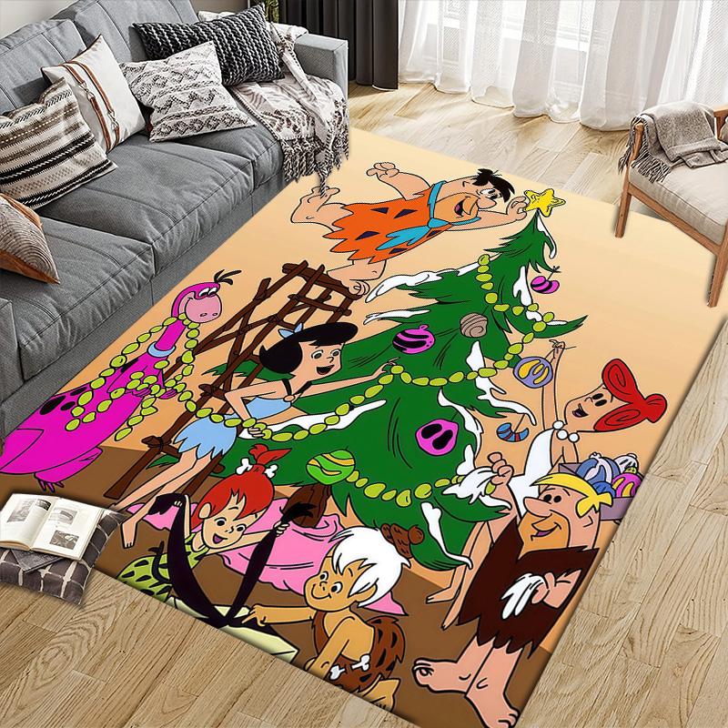 The Flintstones Flannel Pattern Square Carpet,Area Rug,Carpet Rug for Living Room Bedroom Sofa Playroom Decor,Non-slip Floor Mat