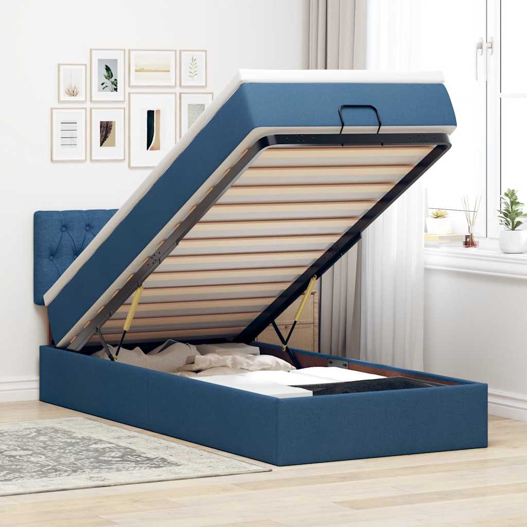 Ottoman Bed with Mattress Blue 90x190 Cm Fabric