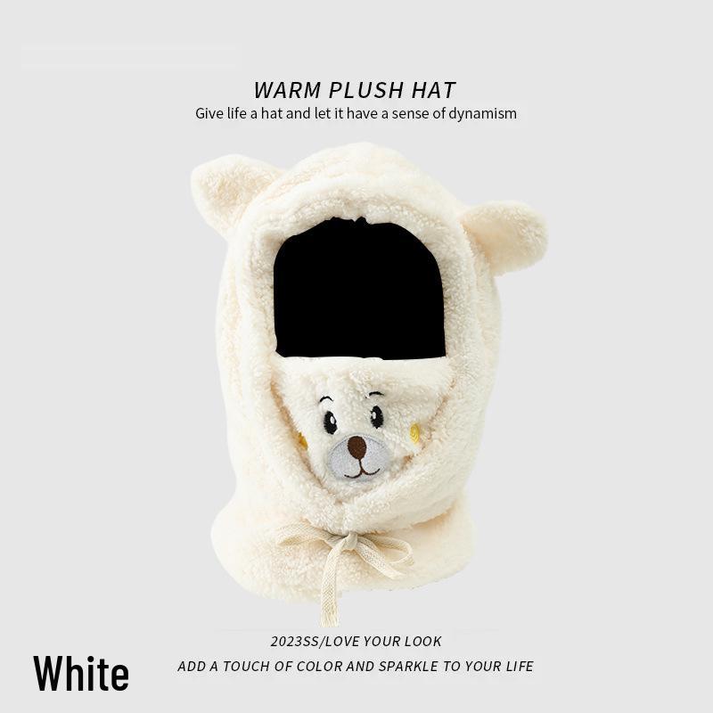 Women's 2024 Winter Little Bear Plush Hooded Scarf Set - Warm Three-Piece Neck Warmer