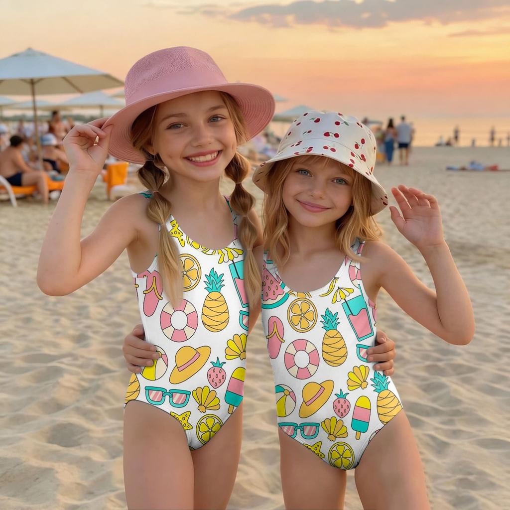 Girls One Piece Swimsuit Summer Kids Fruit Print Swimwear Toddler Bathing Suit Children Casual Beachwear for Swimming Pool