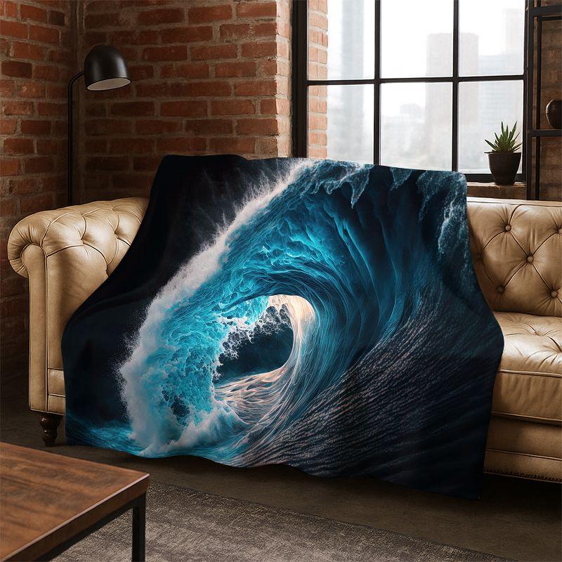 Blaue Meereswellen Landschaft Flanelldecke Weiche Warme Überwurfdecke für Schlafzimmer Wohnzimmer Bett Reise Camping Picknick Geschenk Kinder