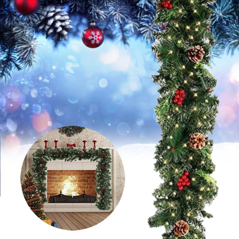 Garland 6ft Christmas Led Light Up Wreaths Red Berry Rattan Xmas Fireplace Decor