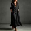 Womens Cotton Maxi Dress Short Sleeve Loose Fit Casual Shirt V Neck Button Long Kaftan Summer Beach Dress with Pockets
