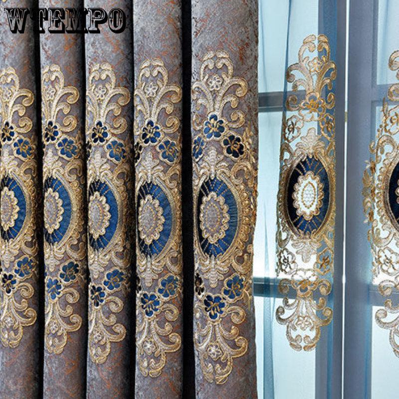 Chinese European Style Atmospheric Embroidered Blackout Curtains for Living Room Bedroom Study Window Curtains