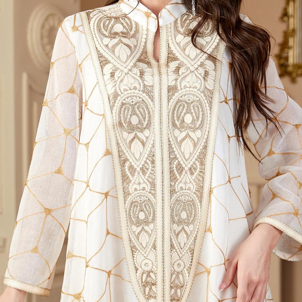 Abito Lungo Ricamato Mediorientale Dubai - Veste Musulmana Patchwork da Donna