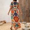 Large size women's vacation dress new full body plant flower print retro