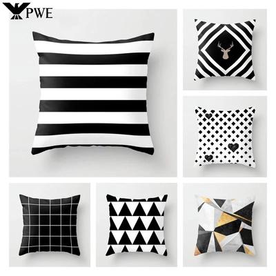 Nordischer Schwarz-Weiß Kissenbezug Polyester Geometrischer Kissenbezug Dekorative Sofakissen Mode Kissenbezug 45*45CM