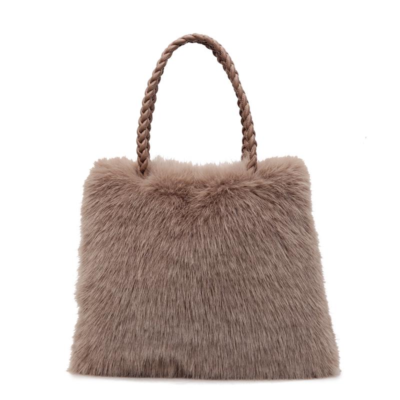 

Fashion Women Furry Shoulder Bag Large Capacity Tote Handle Bag Autumn Winter Outing Commuter Handbag Plush Tote Bag Underarm Ba