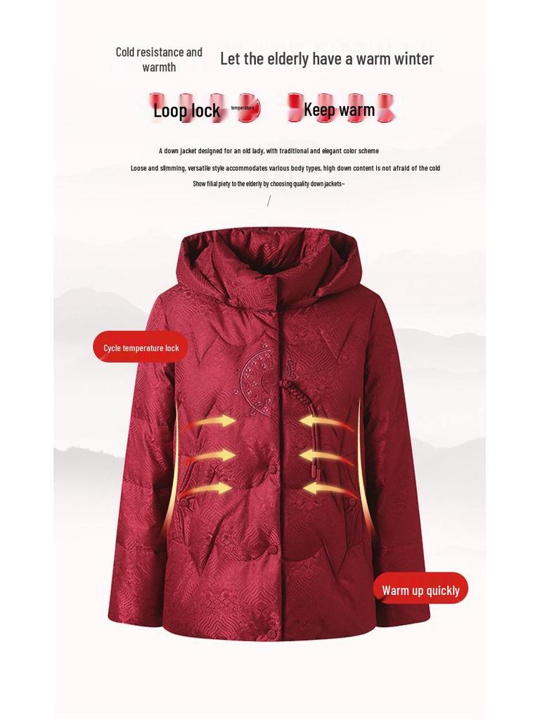 Modern Chinese-Style Hooded Down Jacket for Women: Winter 2025 Trend for Middle-Aged and Elderly
