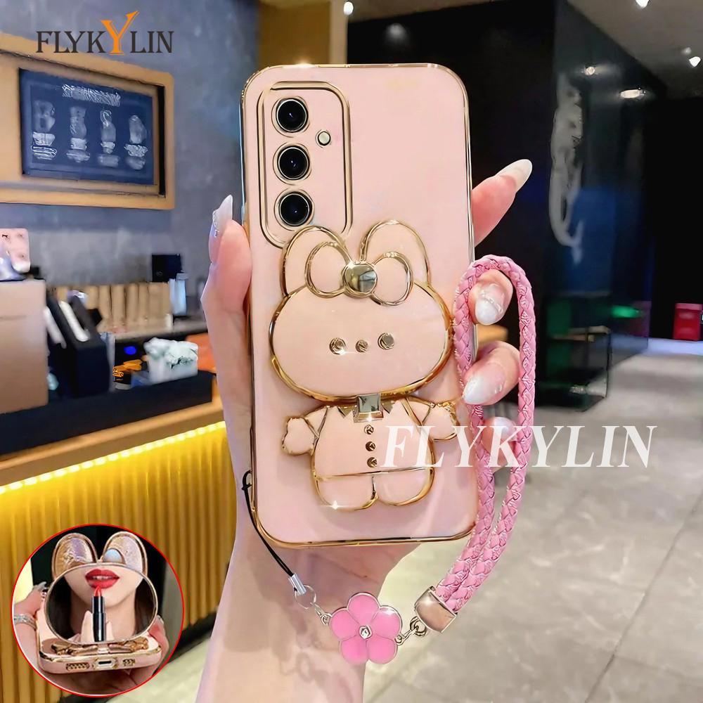 

Phone Case For Xiaomi Poco X7 X6 F7 Pro M6 F6 F3 F4 X5 X3 C65 C75 Rabbit Mirror Bracket,Hand Rope Electroplated Soft Shell POCO X3