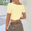 Women Sexy Twist Ruched Deep V Neck Short Sleeve Cropped Top