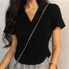 Women's Summer Korean Style Slim Lapel Tee - Solid Color, Short Sleeve, Casual Trend