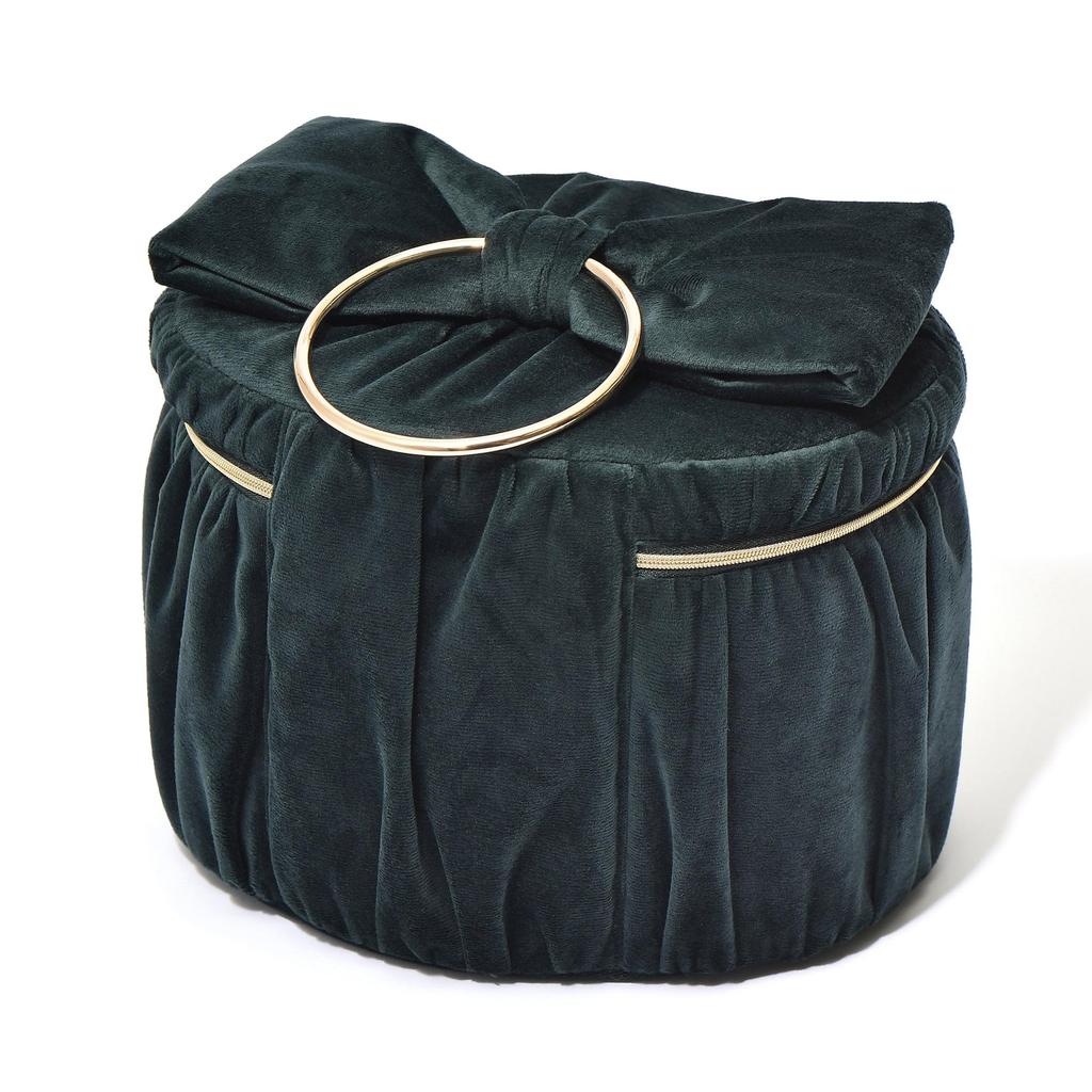 Francfranc Velvet Ribbon Vanity Cosmetic Makeup Makeup Storage Pouch, Large, Green, Pouch, Box,