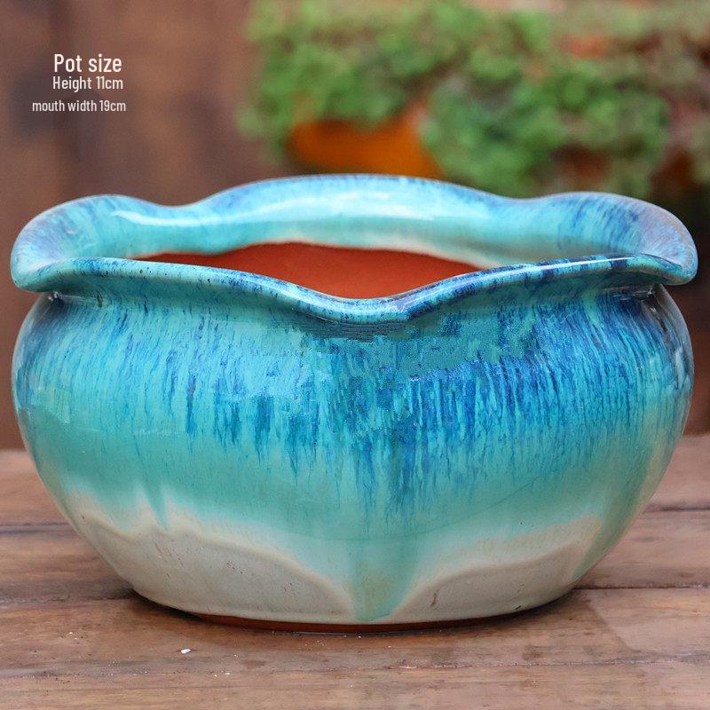 Stor Handgjord Keramik Kruka för Suckulenter och Grönska, Andningsbar Lerkruka i Lila Lera