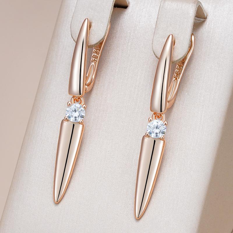 Kienl Simple  Rose Gold Color Long Drop Earring For Women Luxury Shiny Natural Zircon Accessories High Quality Daily Jewelry