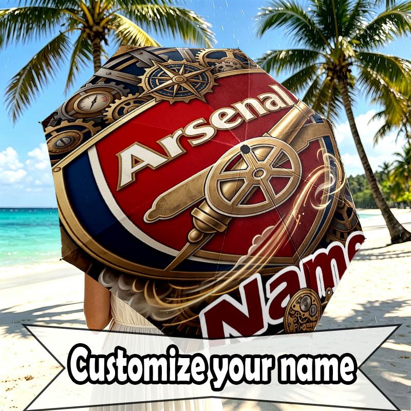 Custom Name Personalized Arsenal F.C Print Umbrella, Auto Open Close, 8‑Rib Sturdy Frame, Commute Camping Hiking Use, Birthday Gift
