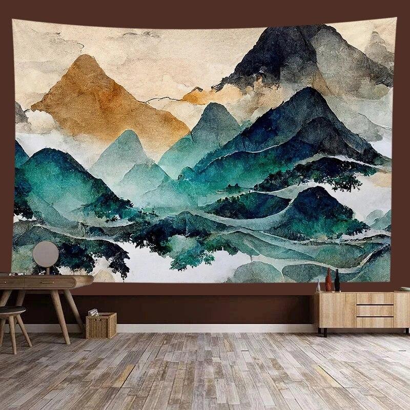 Chinese style landscape painting background tapestry room decoration wall background cloth living room home decoration