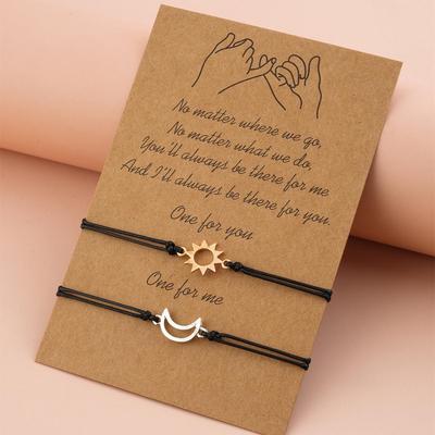 Sonne & Mond Verstellbares Wachskordel-Armband - Legierung, Geflochten, Partner-Schmuck