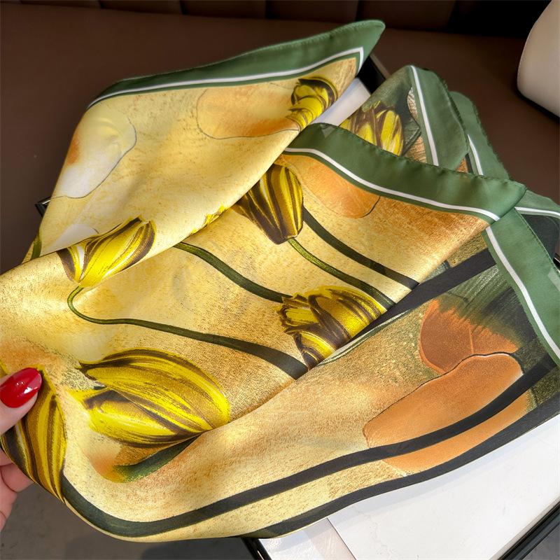French tulip 71 printed square scarf spring and summer shawl thin scarf versatile decorative scarf women's headscarf silk scarf