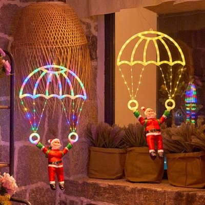 Christmas Parachute Light with Santa Claus Waterproof 8 Modes LED Christmas Hanging Light for Indoor Outdoor Window Wall Garden Xmas Tree Decor