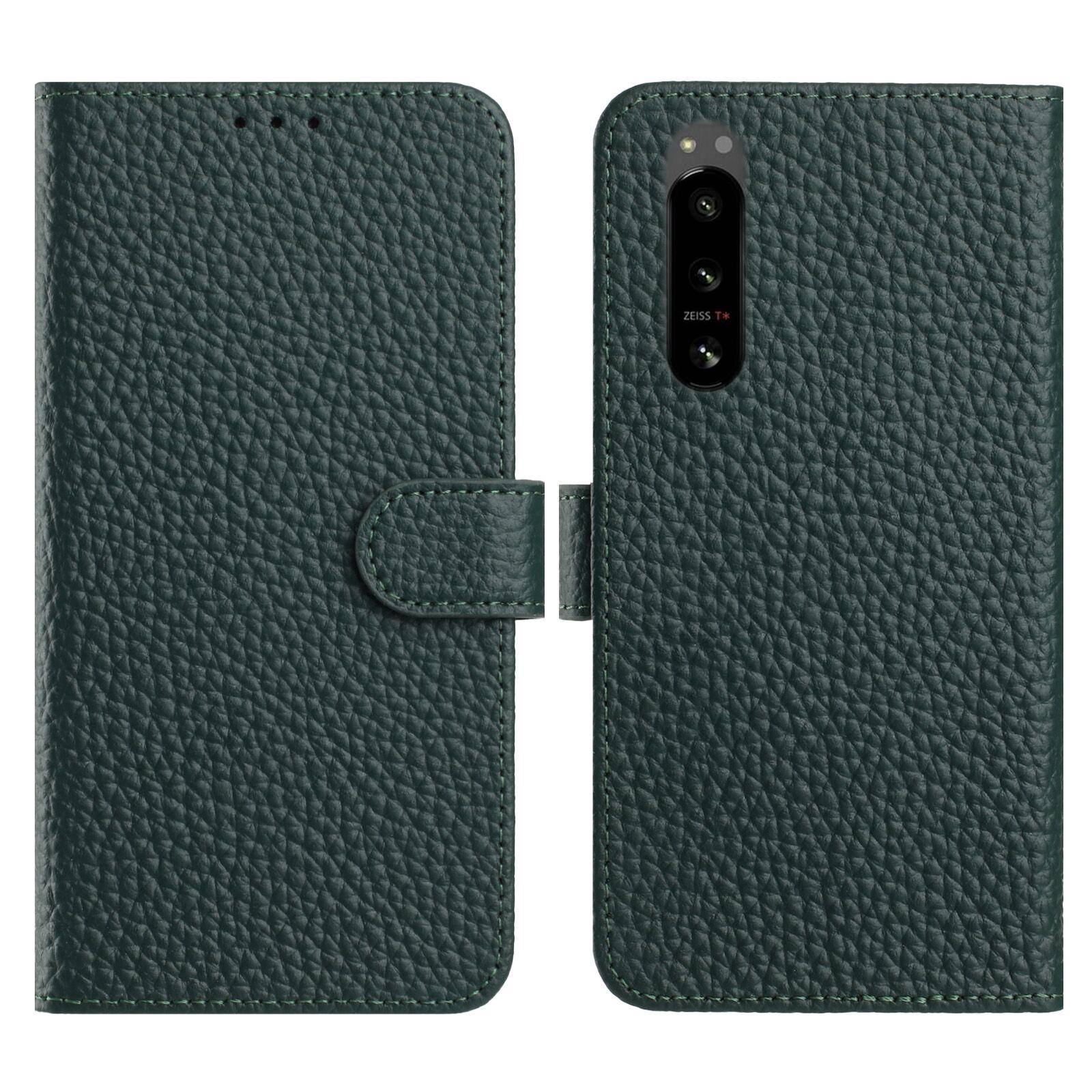 

For Sony Xperia 5 IV 5G Case Wallet Stand Litchi Texture Genuine Cow Leather Flip Phone Cover Green