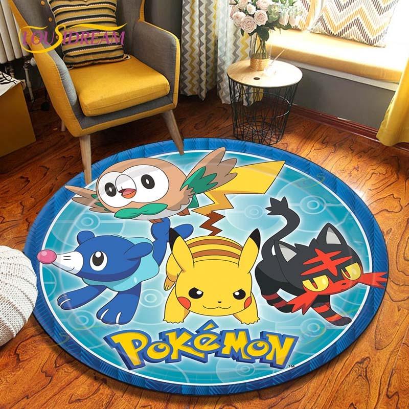 Cartoon Pokemon Runder Teppich Bodenmatte Schlafzimmer Flanell Tierteppich Rutschfeste Baby-Spielmatte Kinderzimmer Dekoration Matten