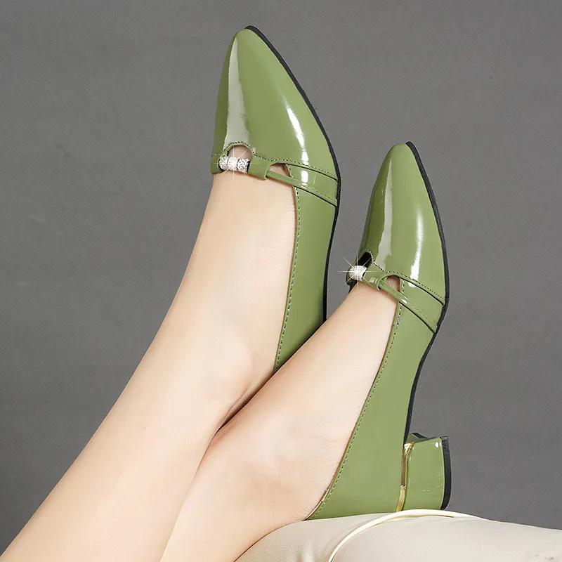 Real Soft Leather Single Shoes Women Spring and Autumn Mesh Breathable Thick Heel Small Leather Shoes British Style Shallow Mouth Work Shoes