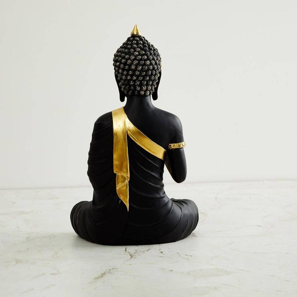Estatueta de Buda Sentado em Meditação Peça de Exibição Ídolo Decoração de Casa Sala de Estar Presentes Peça de Exibição Decorativa - 27 cm  (Resina, Preto)