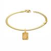 Punk Initial Letter Square Charm Bracelet Female Gold Color Stainless Steel 3mm Flat Snake Chain Link Bracelet for Women Jewelry
