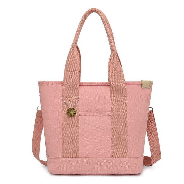 

Simple Wide Strap Canvas Tote Bag - Durable Lightweight Shoulder Bag for Casual Commuting рожевий
