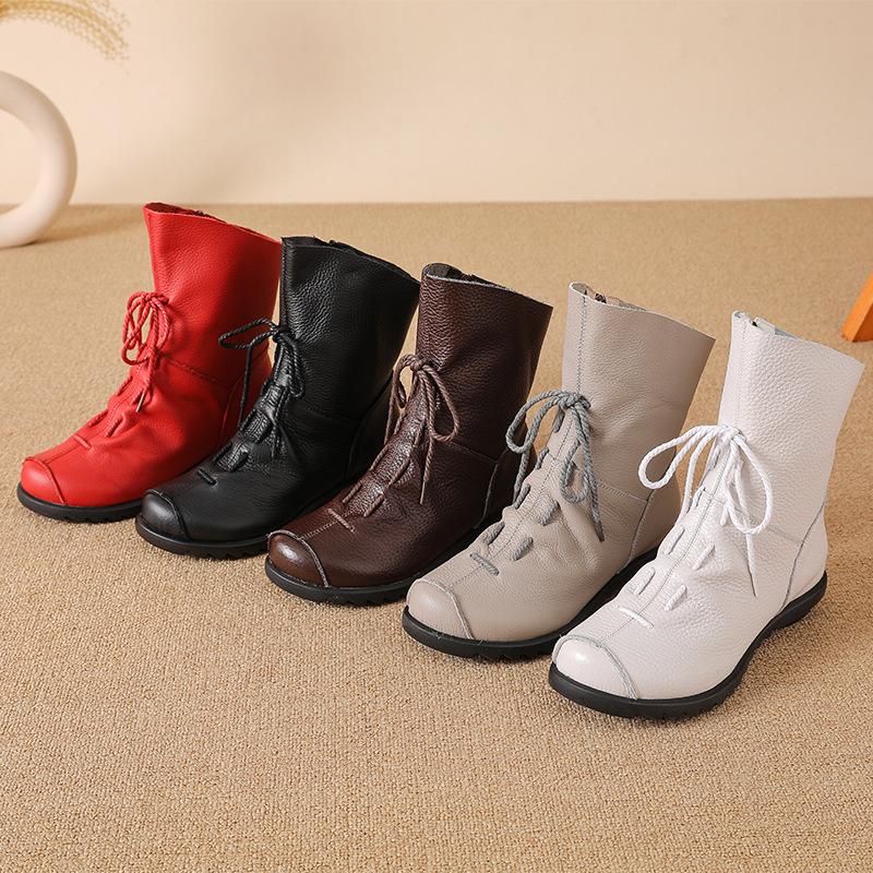 Women's Genuine Leather Snow Boots With Zipper Non-Slip Winter Warm Ankle Booties With Faux Fur Lined Comfortable Walking Short Boot Shoes for Women