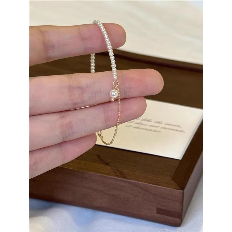 Retro Single Zircon Pearl Bracelet for Women Simple Handmade Beaded Elegant Birthday Gifts for Female
