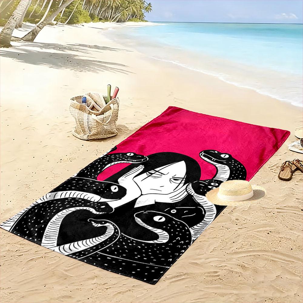 Girl Surrounded by Snakes Art Beach Towel Quick-drying for Travel Outdoor Sports Jogging Beach and Swimming