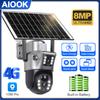 AIOOK Câmera de segurança solar externa à prova d'água HD 8MP lente dupla WIFI 4G câmera IP visão noturna colorida interfone bidirecional detecção de movimento